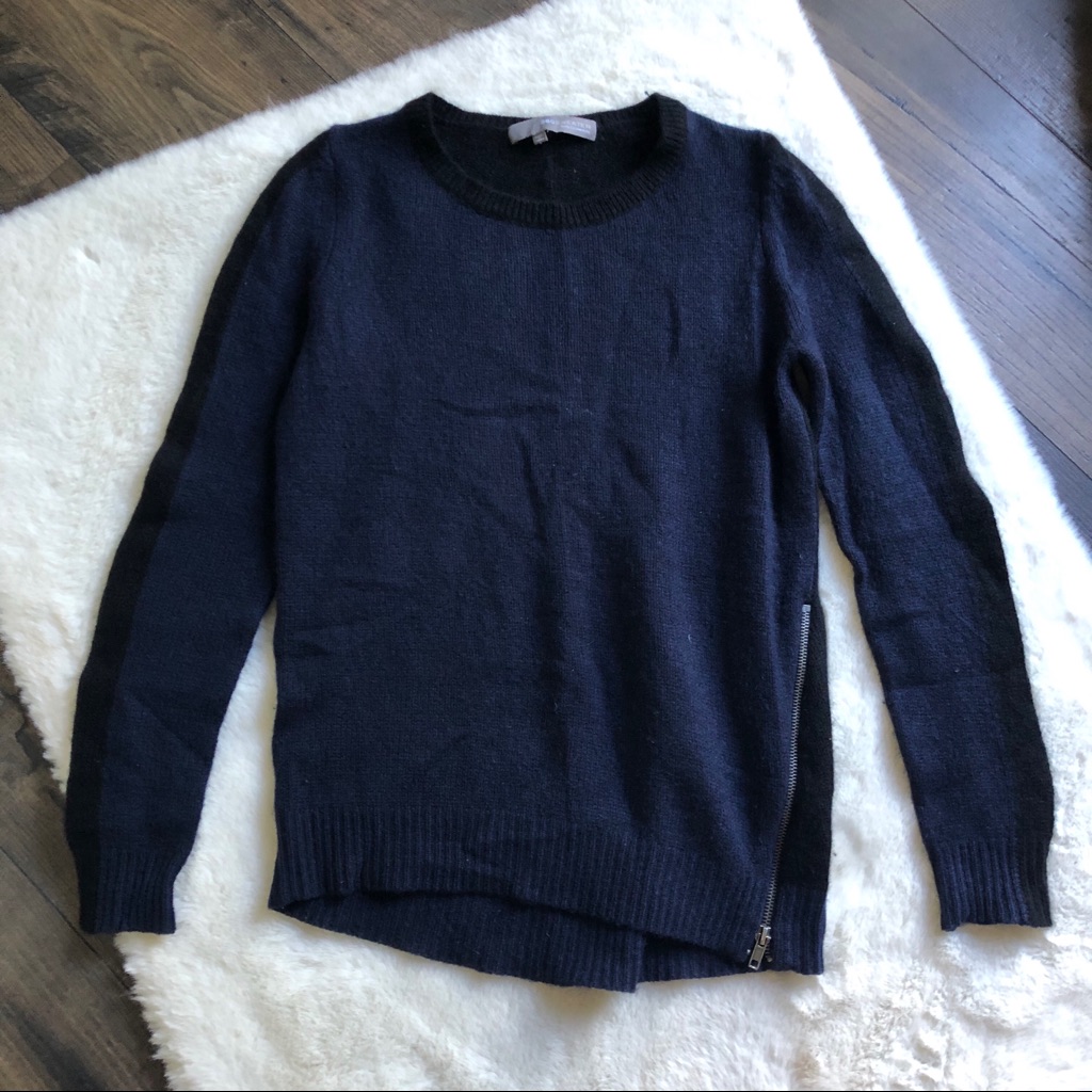 360 Sweater Cashmere Zipper Pullover Navy Black S